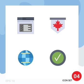 grupo de 4 iconos planos modernos establecidos para elementos de diseño de vectores editables web de hoja de sitio web de globo de Internet