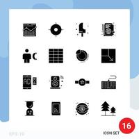 Group of 16 Solid Glyphs Signs and Symbols for avatar internet food globe learning Editable Vector Design Elements