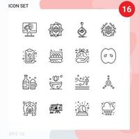 grupo de 16 esboza signos y símbolos para la formación de la tierra del día elementos de diseño de vectores editables para juegos de palos