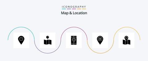 paquete de iconos de glifo 5 de mapa y ubicación que incluye pin. mapa. alfiler. ubicación. ubicación vector