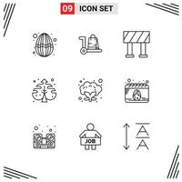 9 Thematic Vector Outlines and Editable Symbols of vegetable cauliflower cart process leaf Editable Vector Design Elements