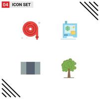 Editable Vector Line Pack of 4 Simple Flat Icons of fire hose tree water hose scanner growth Editable Vector Design Elements