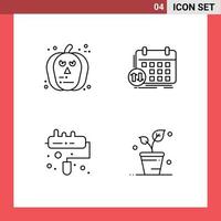 Set of 4 Modern UI Icons Symbols Signs for face brush scary timetable roller Editable Vector Design Elements