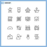 16 User Interface Outline Pack of modern Signs and Symbols of cupboard pot one nature water Editable Vector Design Elements