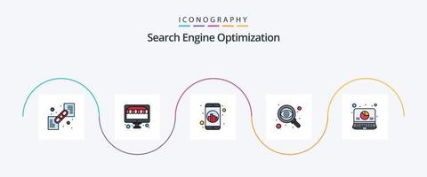 Seo Line Filled Flat 5 Icon Pack Including data. eye view. mobile. targeting. search vector