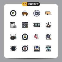 Modern Set of 16 Flat Color Filled Lines Pictograph of paste interface media player document vehicle Editable Creative Vector Design Elements