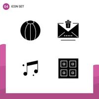 Pack of 4 creative Solid Glyphs of ball music toy erase arrived Editable Vector Design Elements