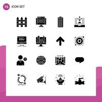 Mobile Interface Solid Glyph Set of 16 Pictograms of planning development battery develop full Editable Vector Design Elements