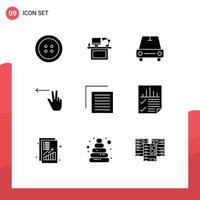 Group of 9 Modern Solid Glyphs Set for user document table left fingers Editable Vector Design Elements