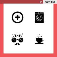 Modern Set of 4 Solid Glyphs Pictograph of media face machine washing fathers day Editable Vector Design Elements