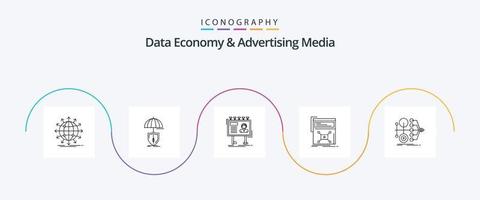 paquete de iconos de la línea 5 de medios publicitarios y economía de datos que incluye video. marketing. digital. junta. cartelera vector