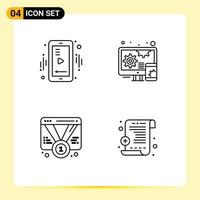 4 Creative Icons Modern Signs and Symbols of media promotion video responsive web Editable Vector Design Elements
