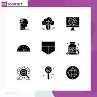 Pictogram Set of 9 Simple Solid Glyphs of protect performance online gauge online Editable Vector Design Elements