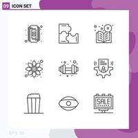 9 Universal Outlines Set for Web and Mobile Applications dumbbell green book flower course Editable Vector Design Elements