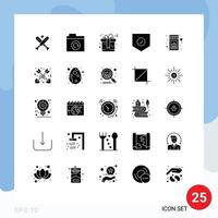 Group of 25 Modern Solid Glyphs Set for match box gift shield protect Editable Vector Design Elements