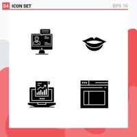 Group of 4 Solid Glyphs Signs and Symbols for chat report dialog lips laptop Editable Vector Design Elements