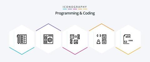 paquete de iconos de 25 líneas de programación y codificación que incluye codificación. aplicación desarrollo. programación. desarrollo vector