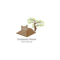 Fence with tree Logo Design,Fence logo symbol or icon template. vector