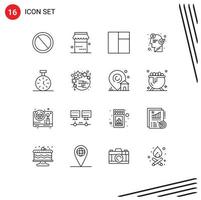 Modern Set of 16 Outlines and symbols such as timer stopwatch grid seo business Editable Vector Design Elements