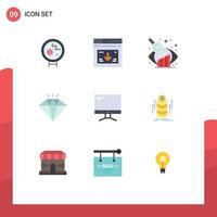 User Interface Pack of 9 Basic Flat Colors of device computer download present diamond Editable Vector Design Elements