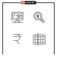 Pictogram Set of 4 Simple Filledline Flat Colors of education coin yen search biology Editable Vector Design Elements