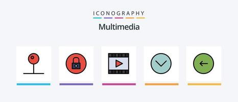 paquete de 5 íconos llenos de línea multimedia, incluido el reproductor. reproductor multimedia. reproductor de video. medios de comunicación. multimedia. diseño de iconos creativos vector