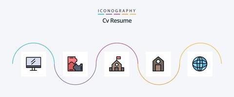 paquete de iconos de 5 planos llenos de línea de currículum cv que incluye . aprender. globo vector