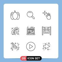 Outline Pack of 9 Universal Symbols of laptop online gestures app messages Editable Vector Design Elements