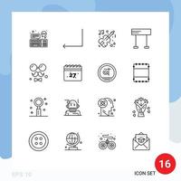 User Interface Pack of 16 Basic Outlines of brim sport marriage race finish Editable Vector Design Elements