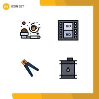 paquete de interfaz de usuario de 4 colores planos básicos de línea rellena de elementos de diseño vectorial editables de película de polvo de construcción de café vector