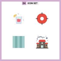Mobile Interface Flat Icon Set of 4 Pictograms of drink building circle target school Editable Vector Design Elements