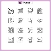 Universal Icon Symbols Group of 16 Modern Outlines of flask tube services education premium water Editable Vector Design Elements