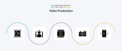 paquete de iconos de glifo 5 de producción de video que incluye fotografía. cámara antigua. superhéroe aplicación de vídeo vector