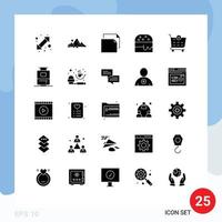 25 User Interface Solid Glyph Pack of modern Signs and Symbols of bag add tree checkout fast food Editable Vector Design Elements