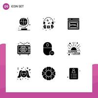 Set of 9 Modern UI Icons Symbols Signs for mouse gadget html devices tv Editable Vector Design Elements