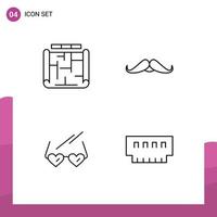 Mobile Interface Line Set of 4 Pictograms of architecture glasses estate movember heart Editable Vector Design Elements