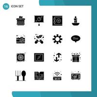 Pictogram Set of 16 Simple Solid Glyphs of pictures camera bank holiday fire Editable Vector Design Elements