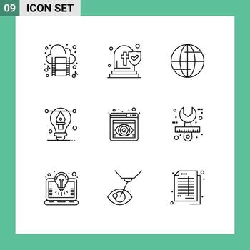 User Interface Pack of 9 Basic Outlines of view eye global illustration artwork Editable Vector Design Elements