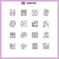 Set of 16 Commercial Outlines pack for media mobile magic delete app Editable Vector Design Elements