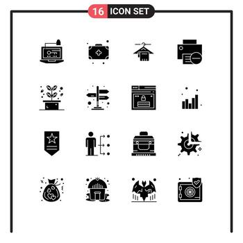 Set of 16 Vector Solid Glyphs on Grid for herb hardware hanger gadget computers Editable Vector Design Elements