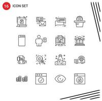 Pictogram Set of 16 Simple Outlines of washing pot list cactus talk Editable Vector Design Elements