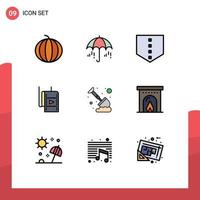 paquete de 9 signos y símbolos de colores planos de línea de relleno modernos para medios de impresión web, como arena minera, protección de elementos de diseño vectorial editables del estudio laboral vector