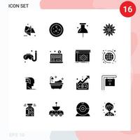 16 User Interface Solid Glyph Pack of modern Signs and Symbols of economy hobbies navigation swimming setting Editable Vector Design Elements