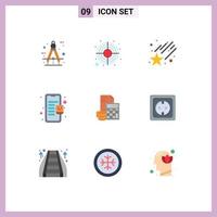 Flat Color Pack of 9 Universal Symbols of accumulation online store target mobile bag Editable Vector Design Elements