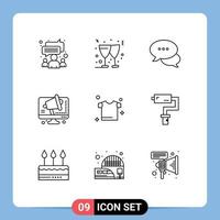 Mobile Interface Outline Set of 9 Pictograms of shirt clothes chat computer conference Editable Vector Design Elements