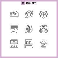 Universal Icon Symbols Group of 9 Modern Outlines of digital artificial business apple air Editable Vector Design Elements