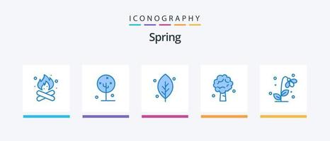 Spring Blue 5 Icon Pack Including nature. apple. lotus flower. tree. nature. Creative Icons Design vector