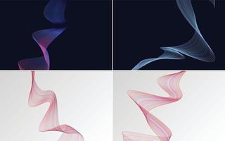 Create a modern and sleek look with a set of 4 abstract waving line backgrounds vector