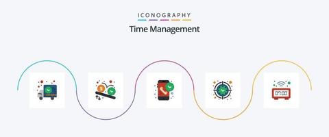 Time Management Flat 5 Icon Pack Including time. focus. watch. clock. receiver vector