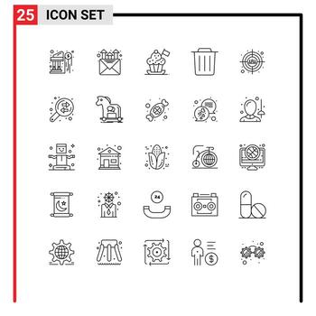 Editable Vector Line Pack of 25 Simple Lines of users auditory chef hat trash delete Editable Vector Design Elements